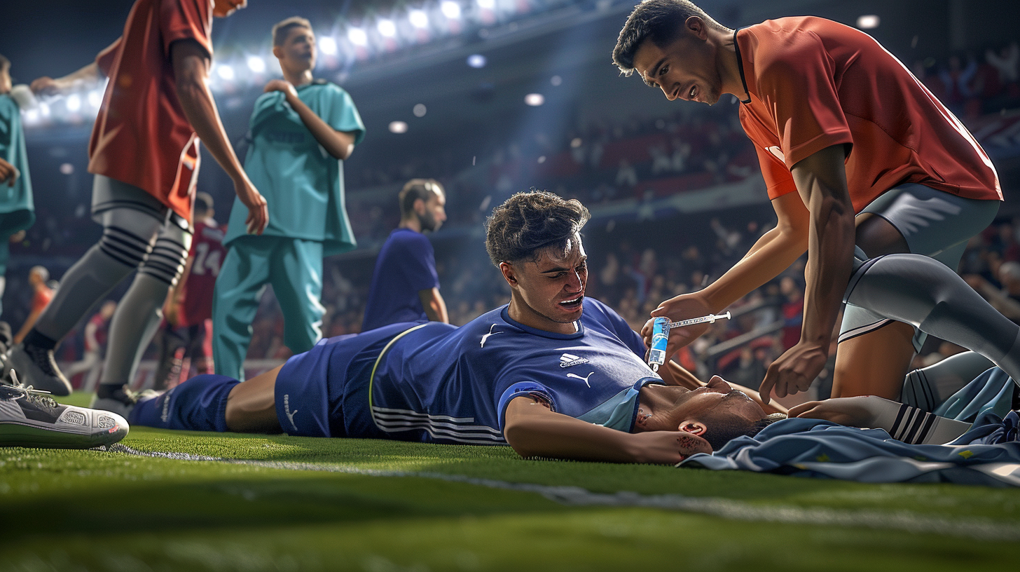 Injured male soccer player on pitch