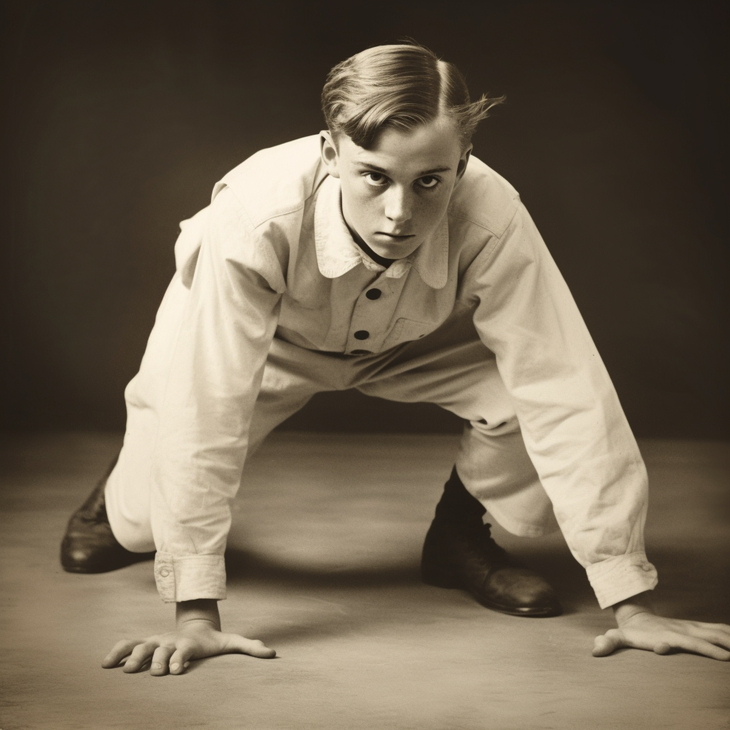 Male student walking on all fours like a wild dog