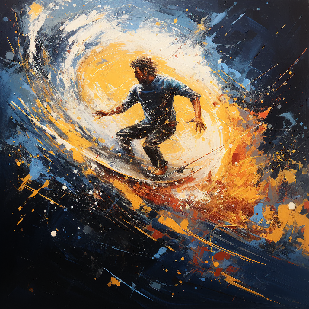 Artwork of a male surfer in wet suit