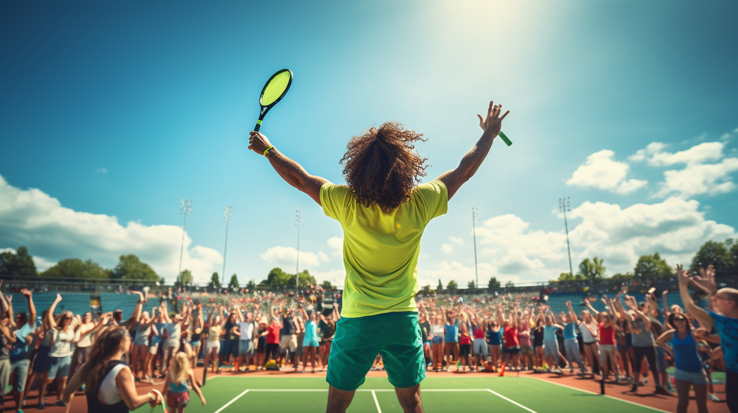 Male tennis player reaching for the ball