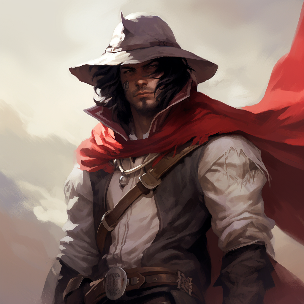 Male Tiefling Gunslinger Outlaw with Red Scarf