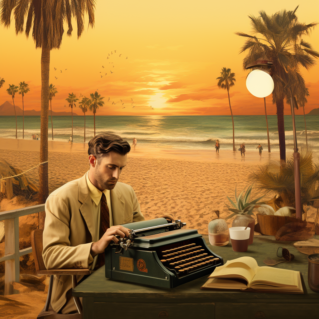 Male writer on beach in Southern California