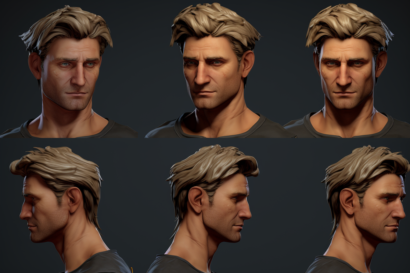 Male 3D Character Sheet with Neutral Expression