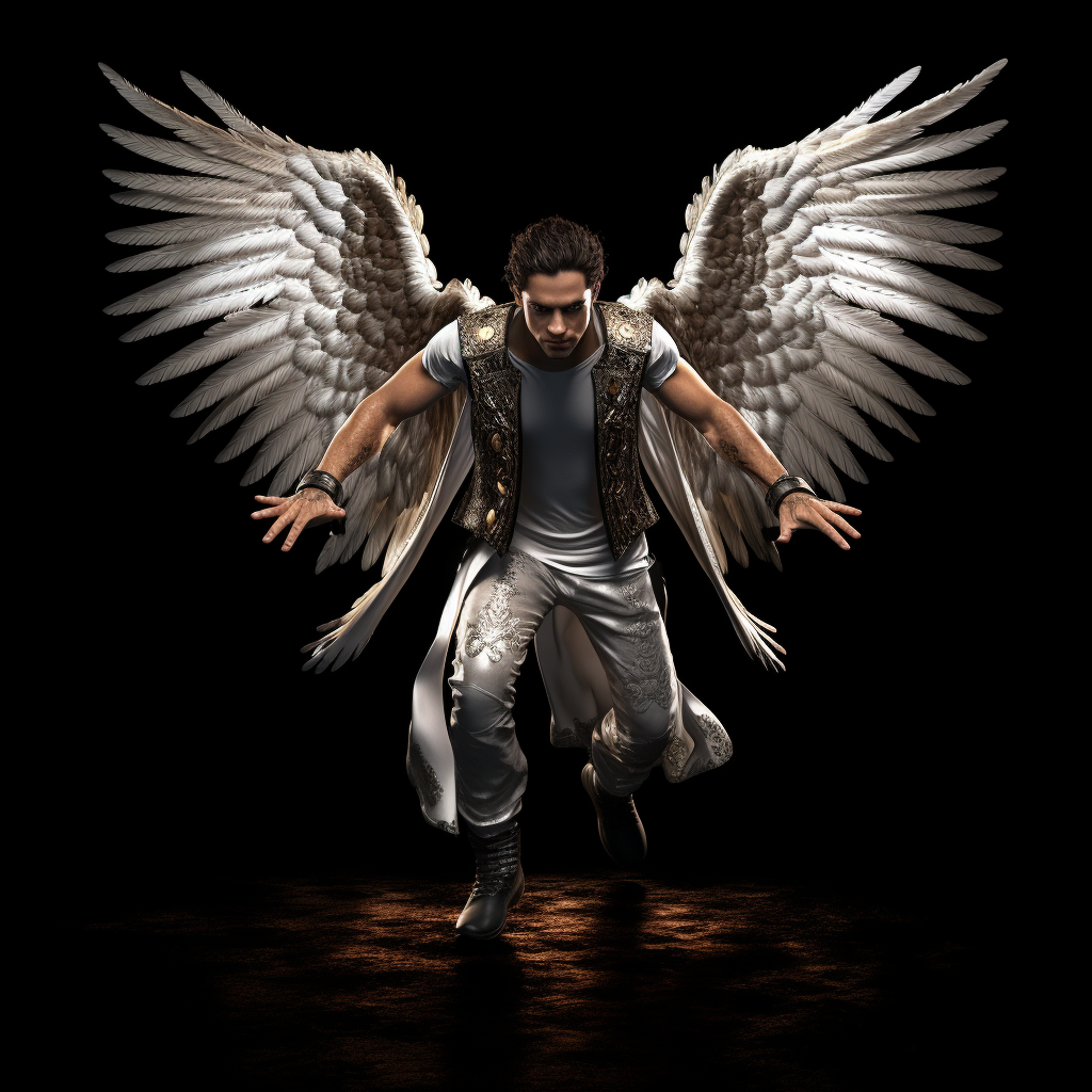 Hyper Realistic Male Angel Wings on Black Background