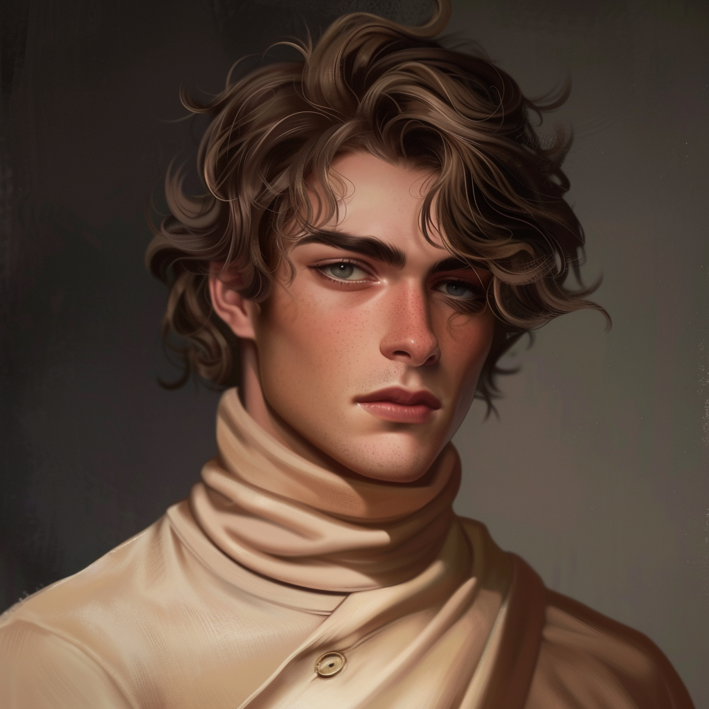 Male Character in Beige Turtleneck with Blonde Hair