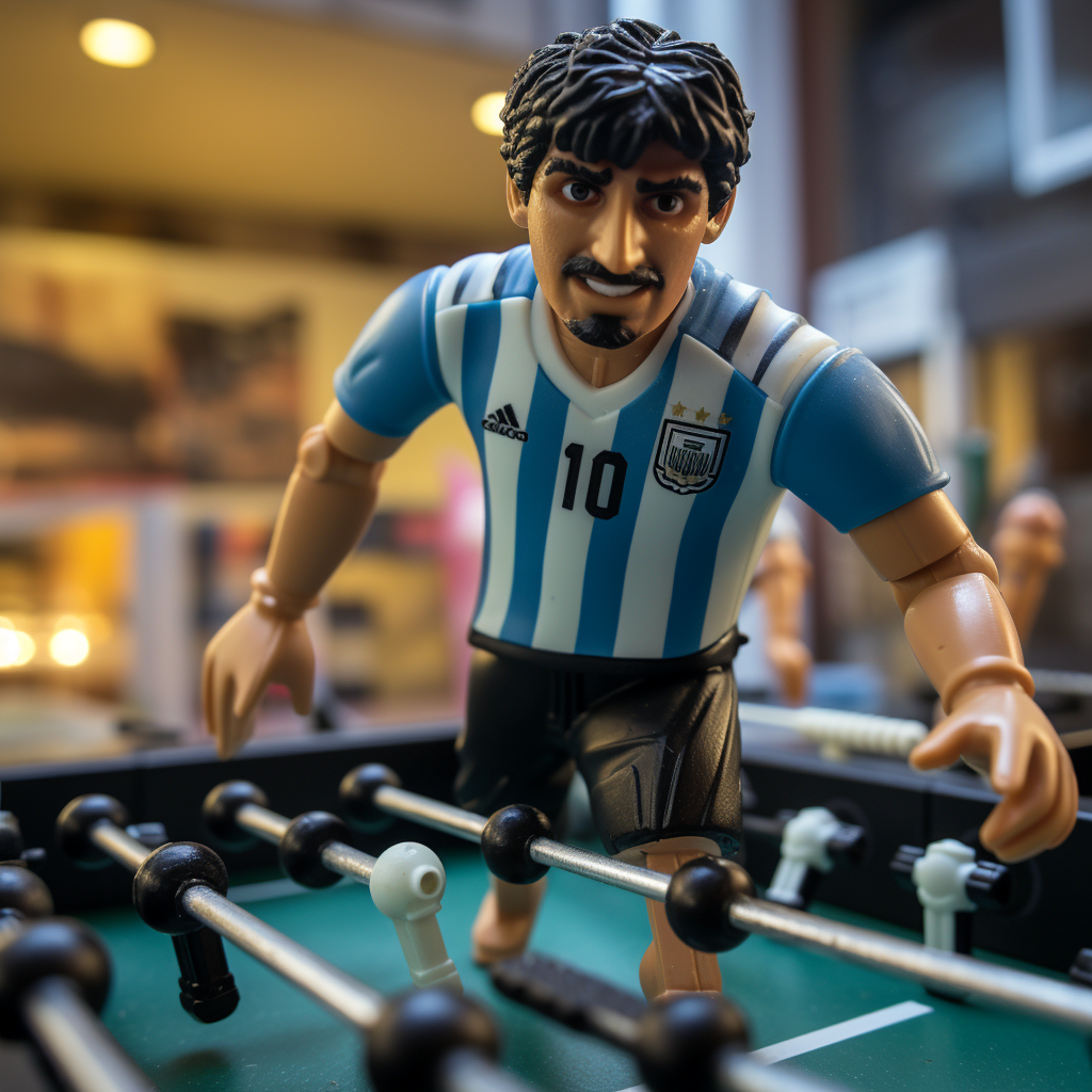 Photorealistic black action figure in Argentina Adidas jersey