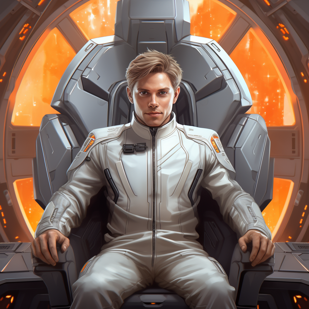 Male in Grey Flightsuit on Spaceship