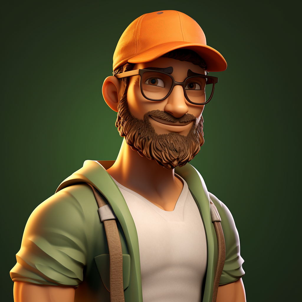 Male character with green hat and brown glasses