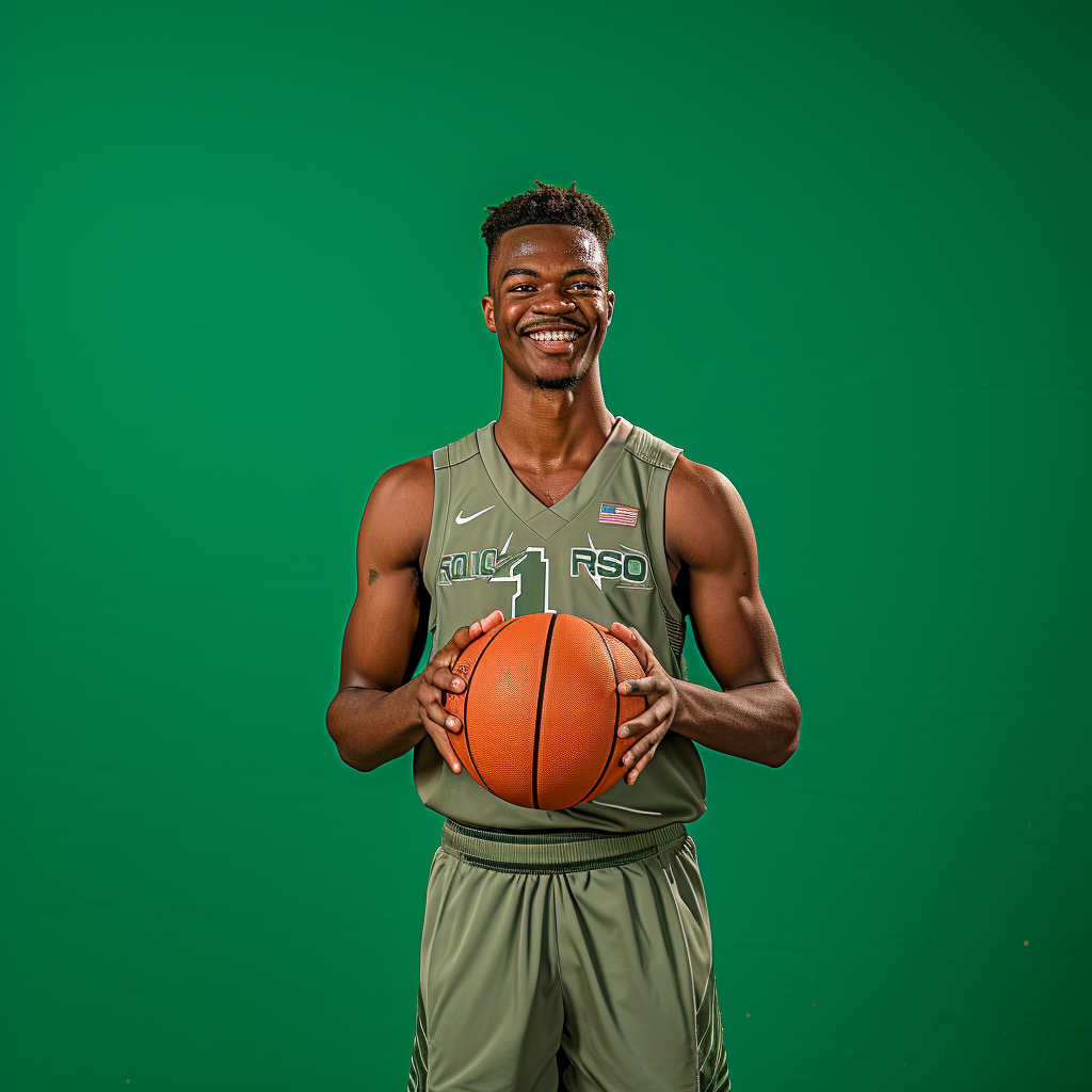 College basketball player with green screen background