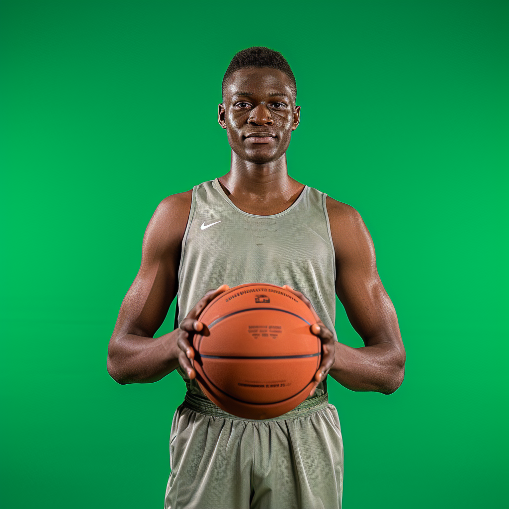 College basketball player posing with basketball