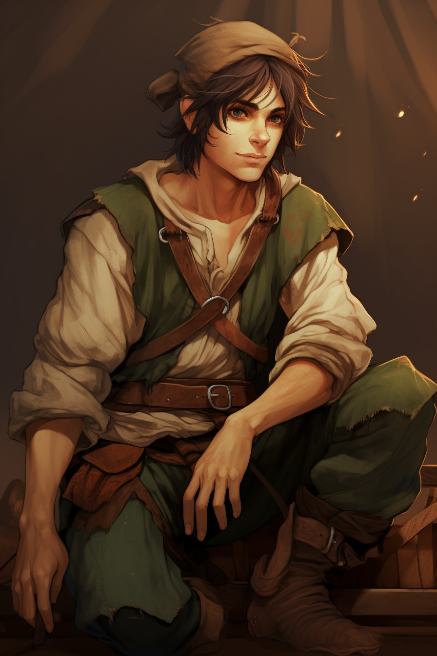 Illustration of a male high elf beggar