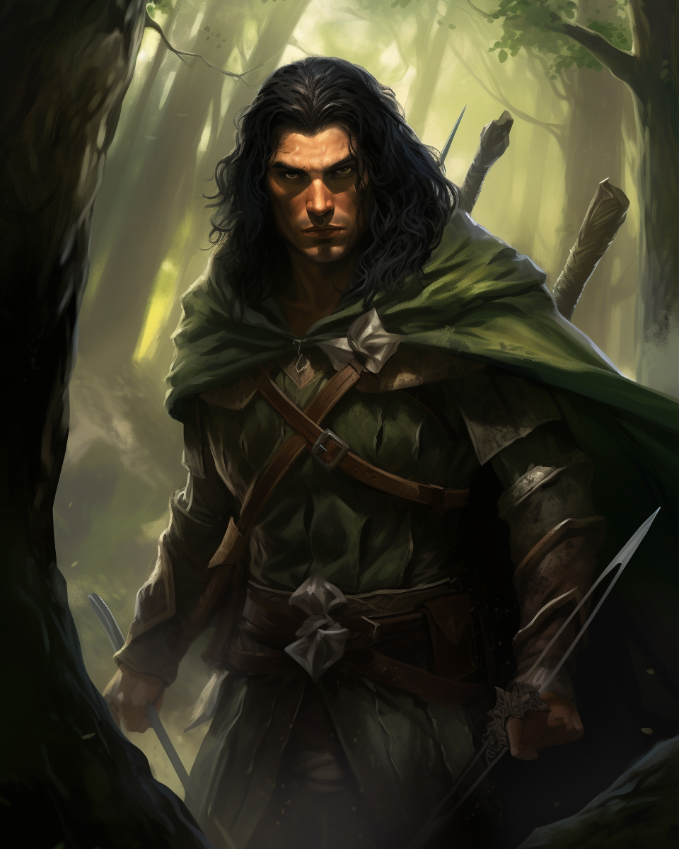 Rugged male elf ranger in the forest