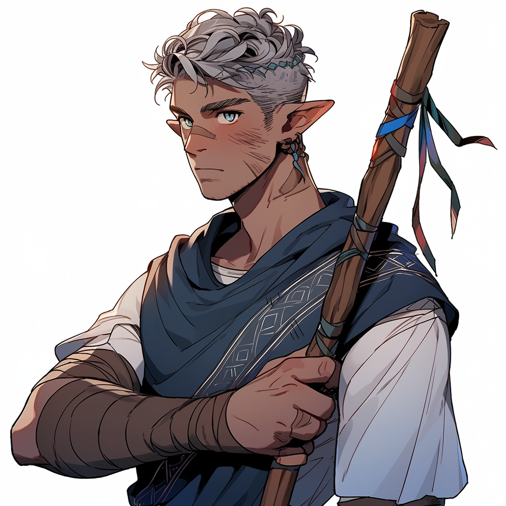 Male Half Elf with Ash Grey Hair