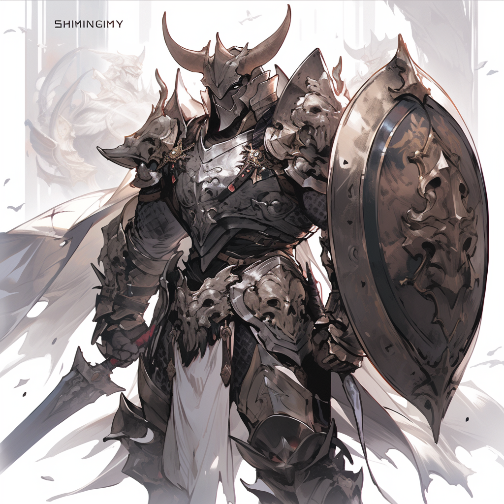 Male knight with crystal shield in whimsical setting