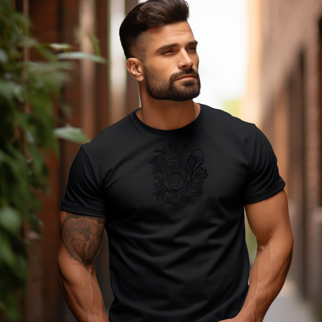 Handsome male model wearing black Etsy shirt mockup