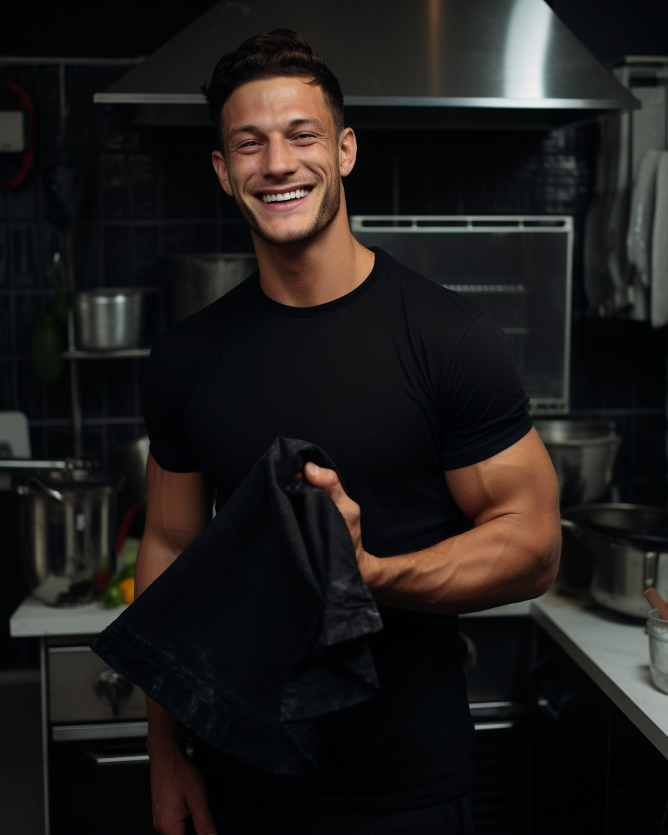 Smiling male model in black t-shirt