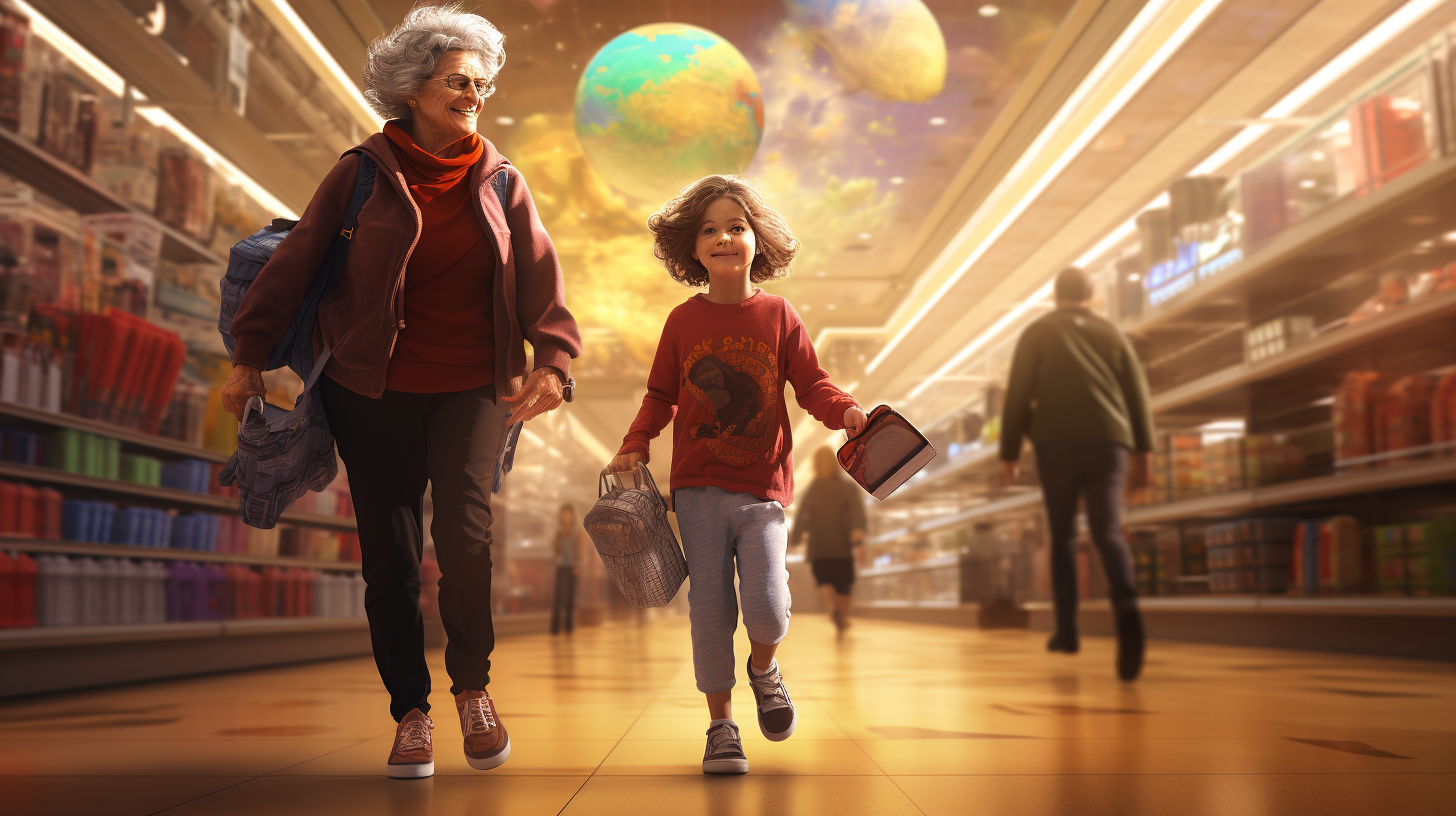 Grandmother and Young Girl Shopping at the Mall