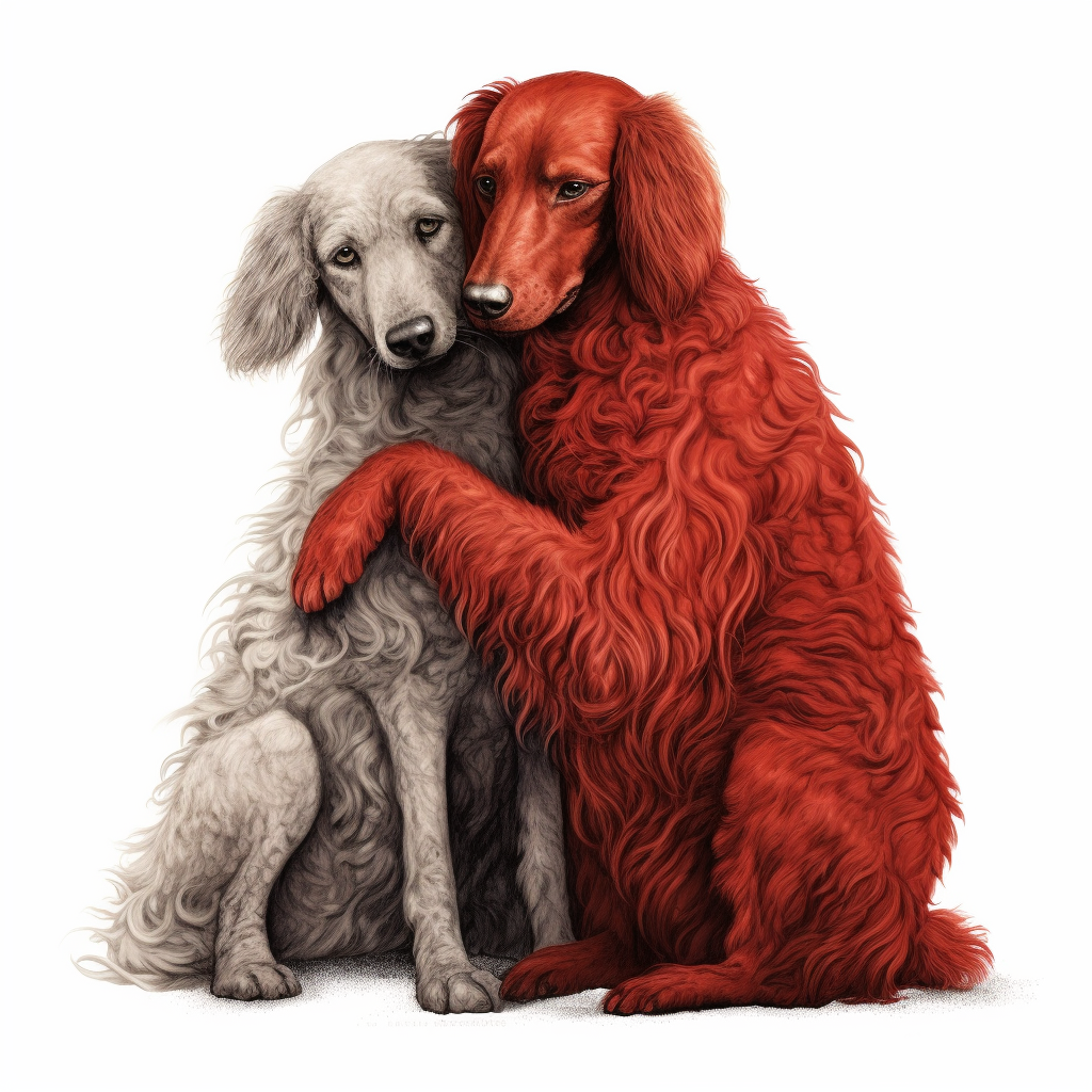 Affectionate Malquis Dog Hugging Red Poodle