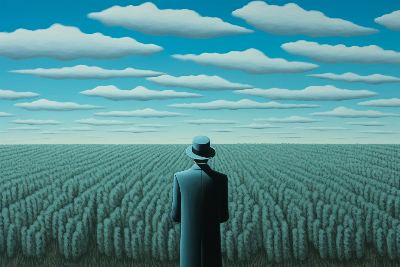 Happy malt magritte painter in cyan tone