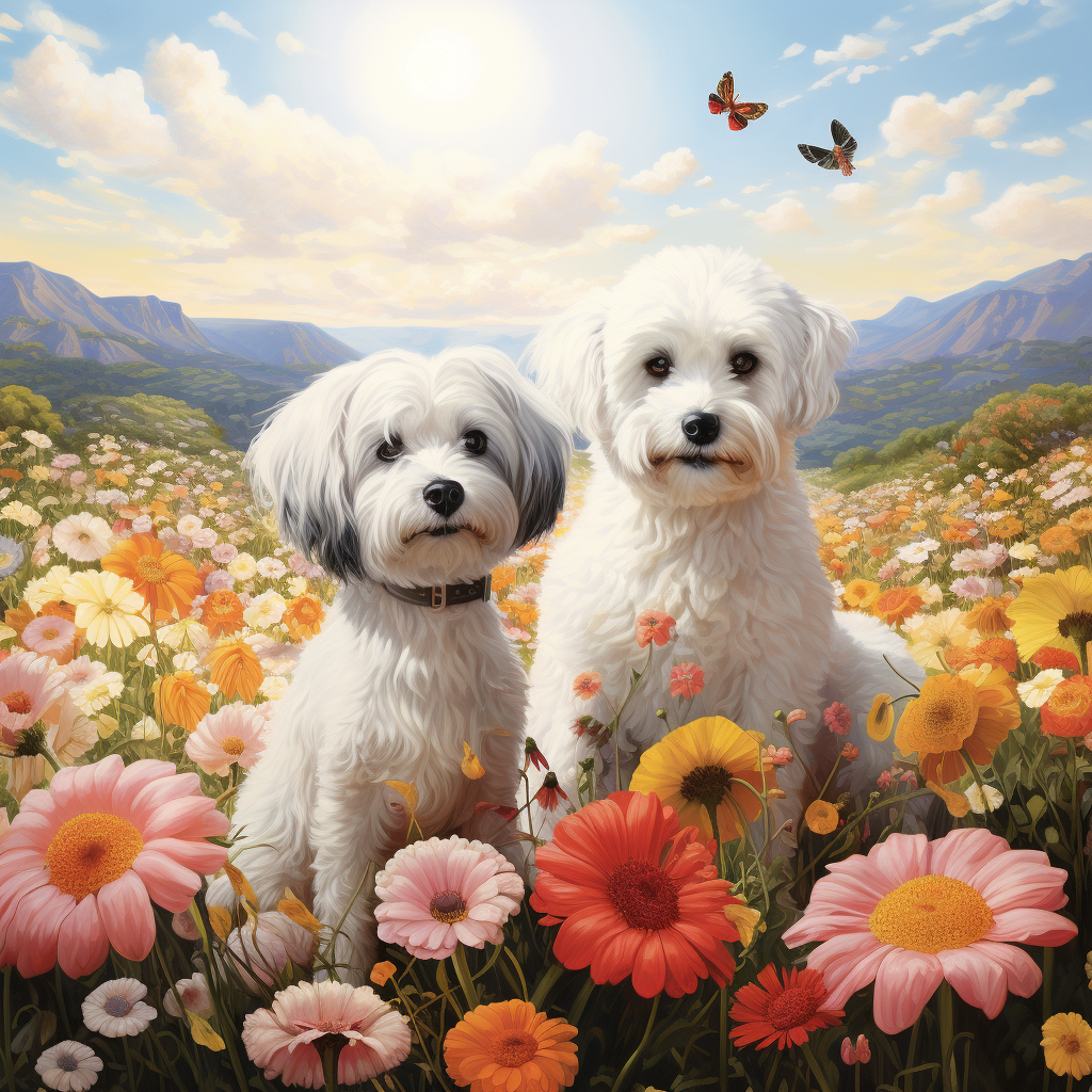 Detailed Scene with Maltese Dog and Black Bichon Poodle