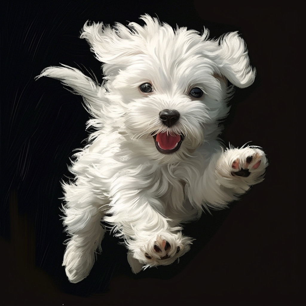 White Maltese Puppy in Active Pose