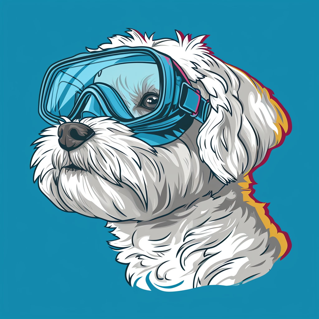 Maltese Dog Swimming Snorkel Side Profile