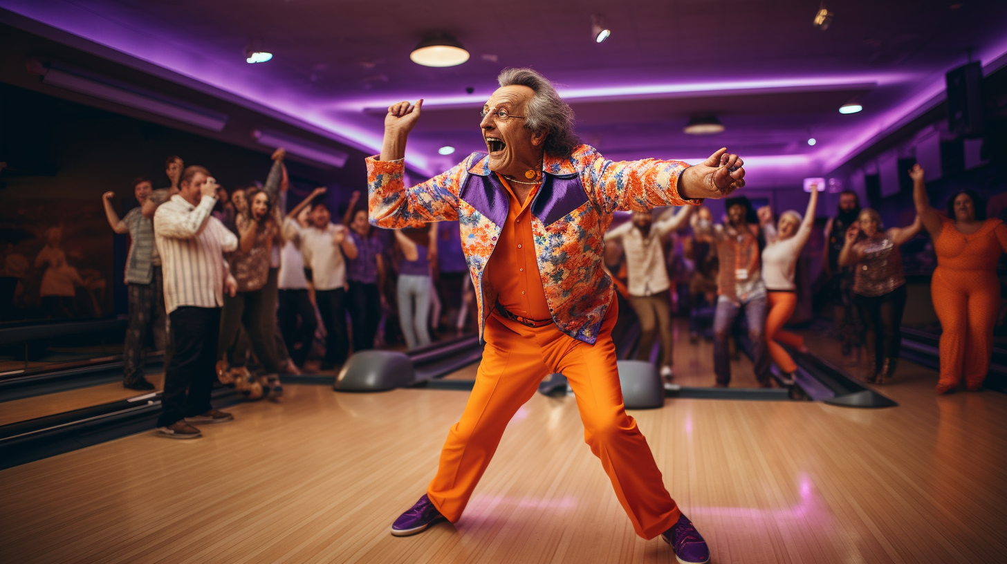 Senior Man Enjoying Bowling Game