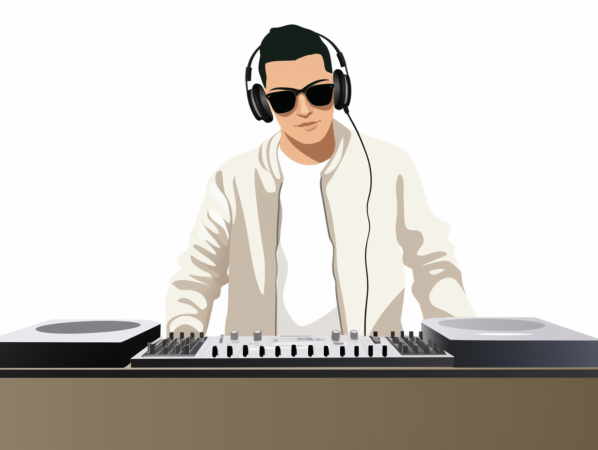 Man DJ playing with sunglasses and headphones in vector illustration