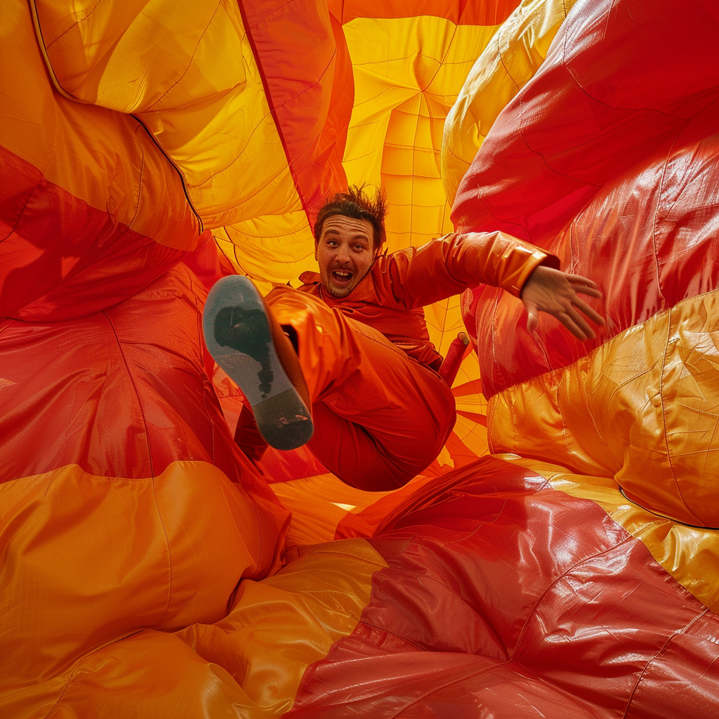 man airbag inflated falling fun