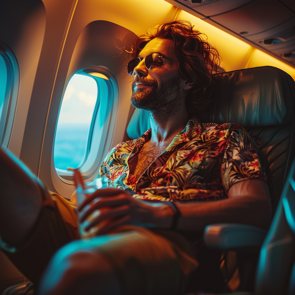 man relaxing in airplane seat