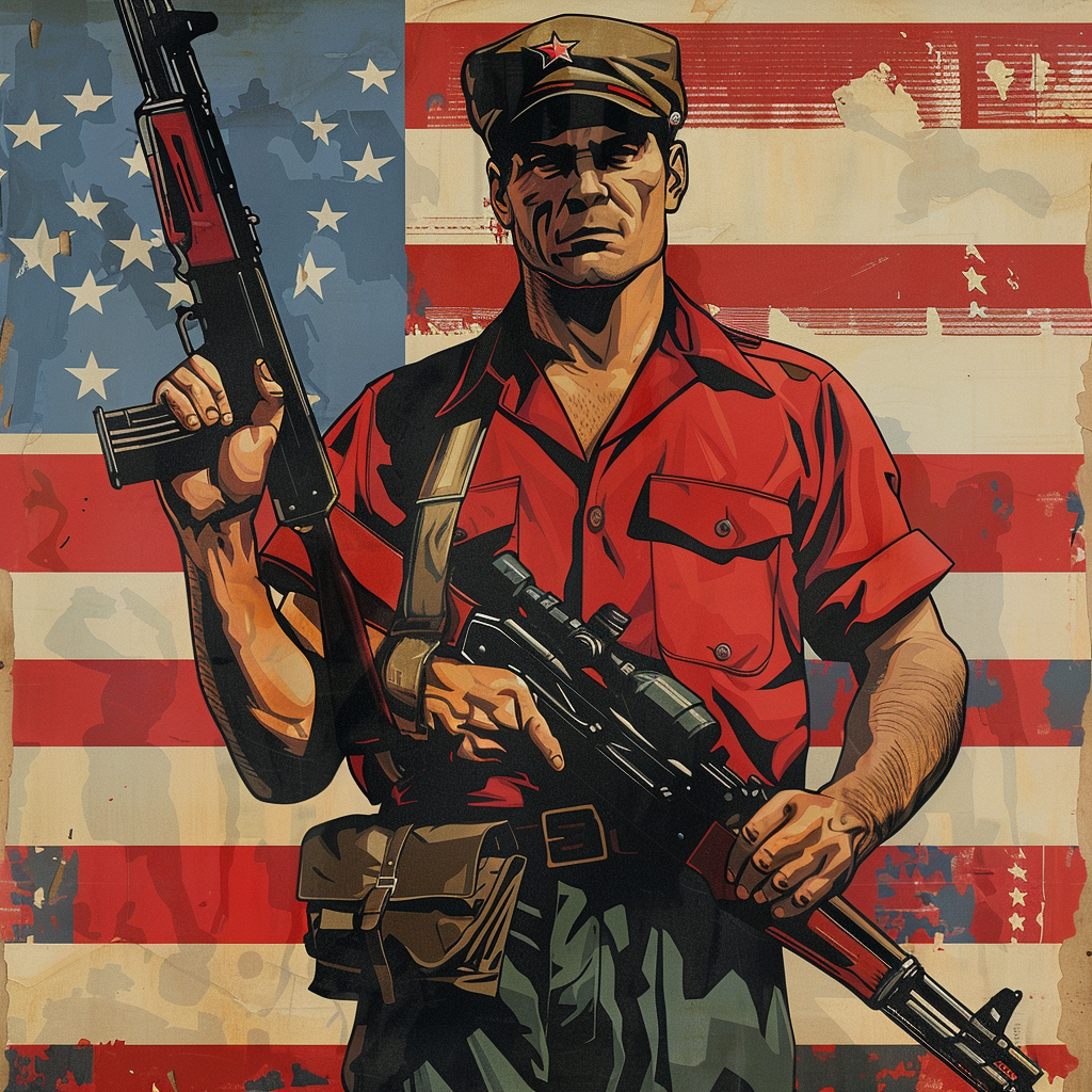 Man with American Flag Guns