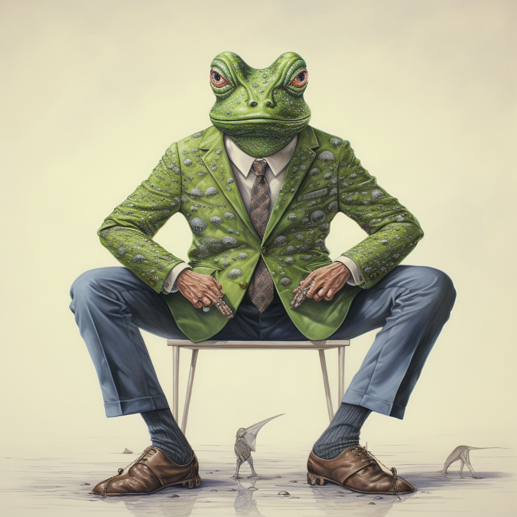 Illustration of man transforming into frog