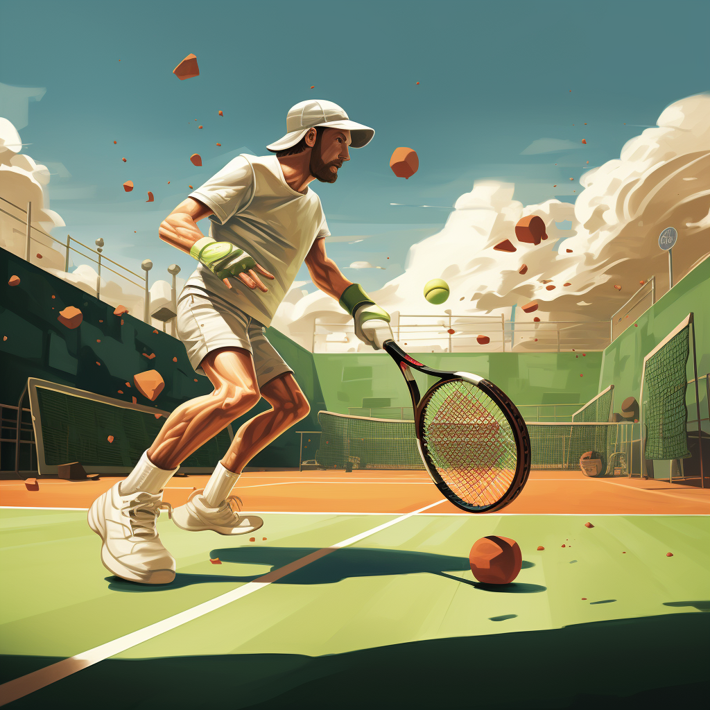 Illustration of a man with boxing gloves playing tennis