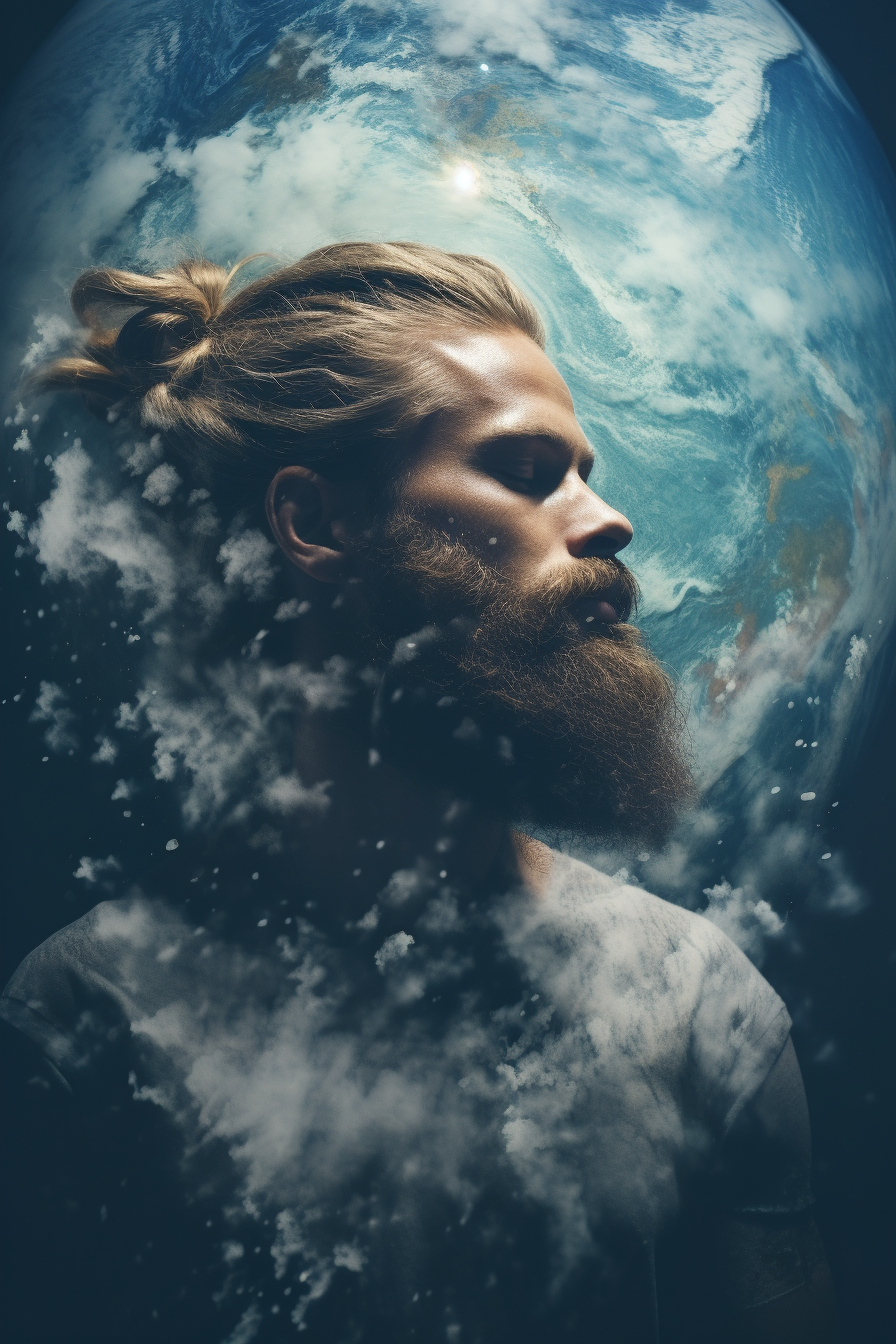 Man with Man-Bun and Long Beard in Earth Background