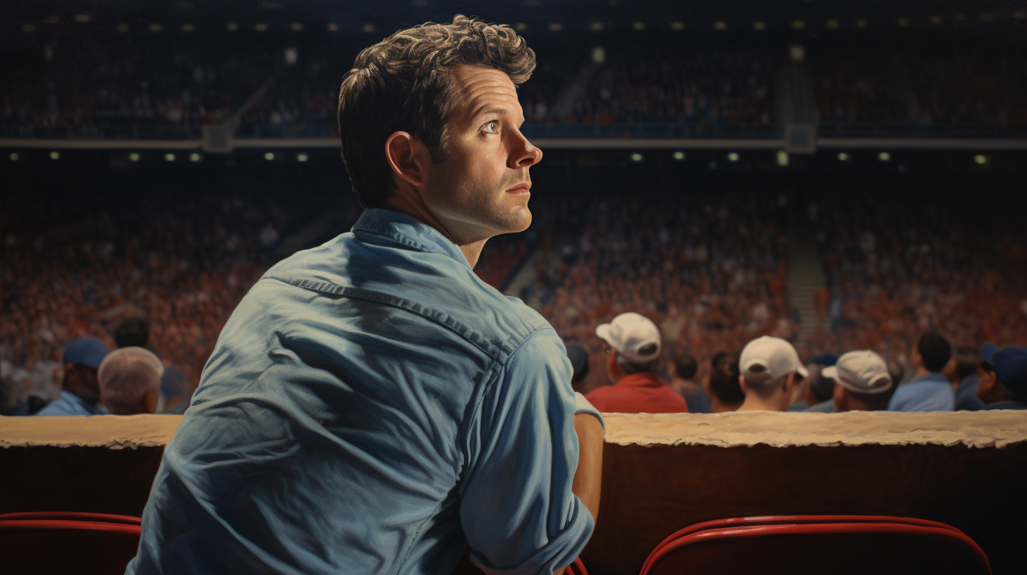 Man in Stylish Button Down Shirt at Baseball Game