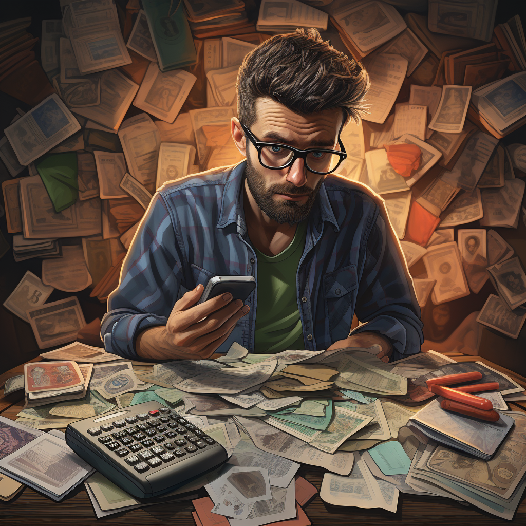 Man with Calculator and Bills