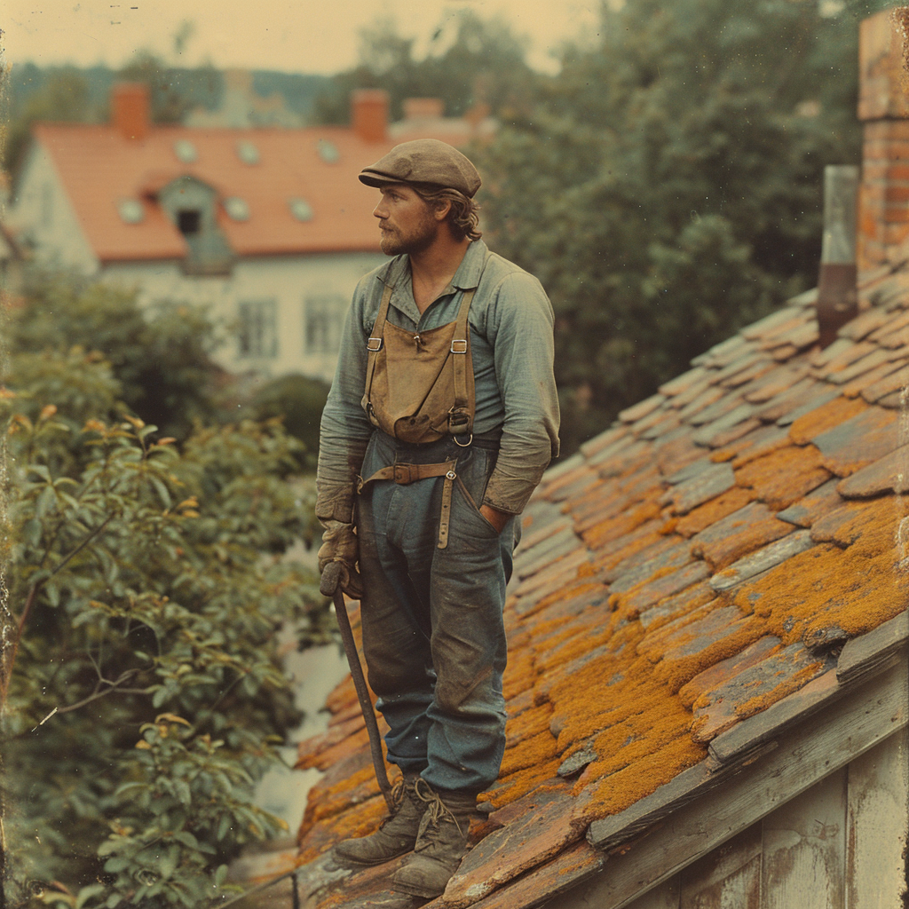 Swedish carpenter on a roof