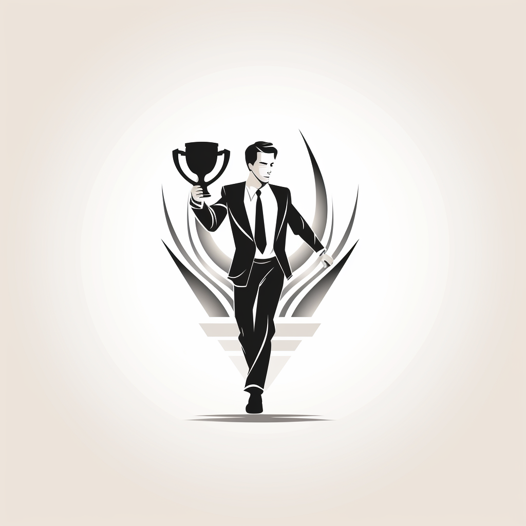 Logo design of a man carrying a trophy