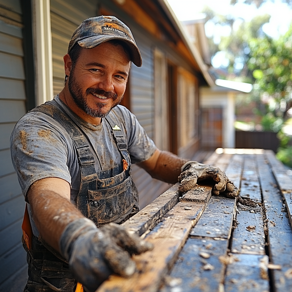 Man carrying old wood decking