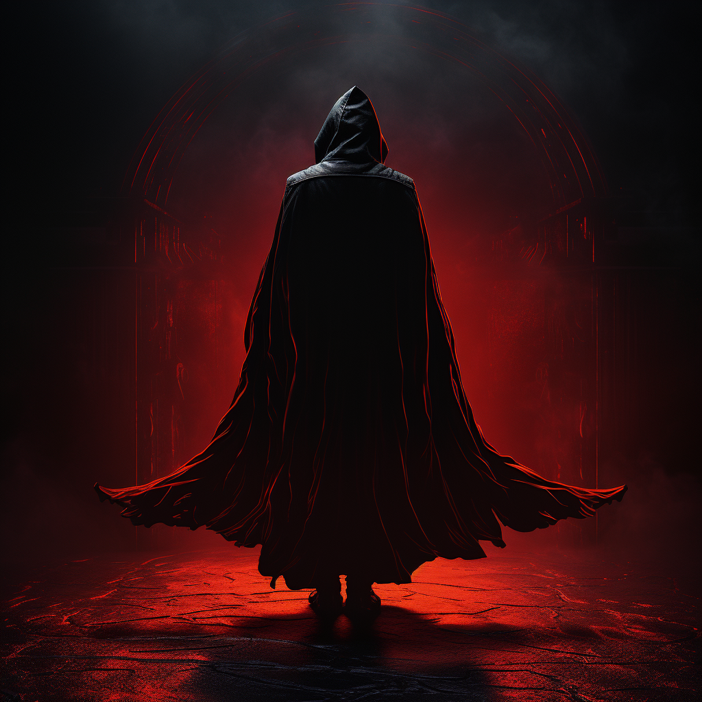 Man in Cloak with Red Outline