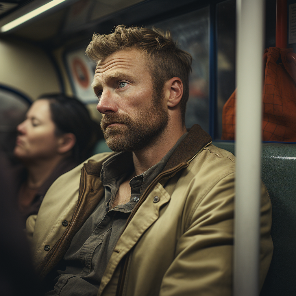 Man commuting in London underground