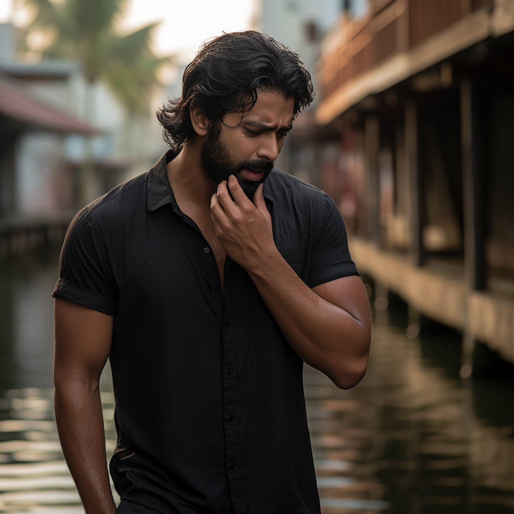 Man crying in romantic film scene