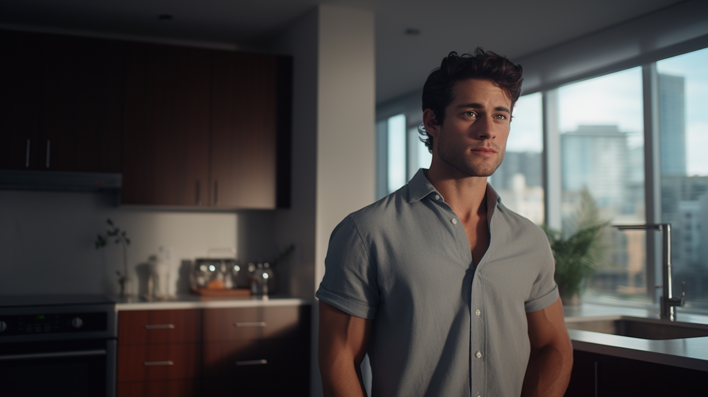 Man with Dark Hair in Kitchen