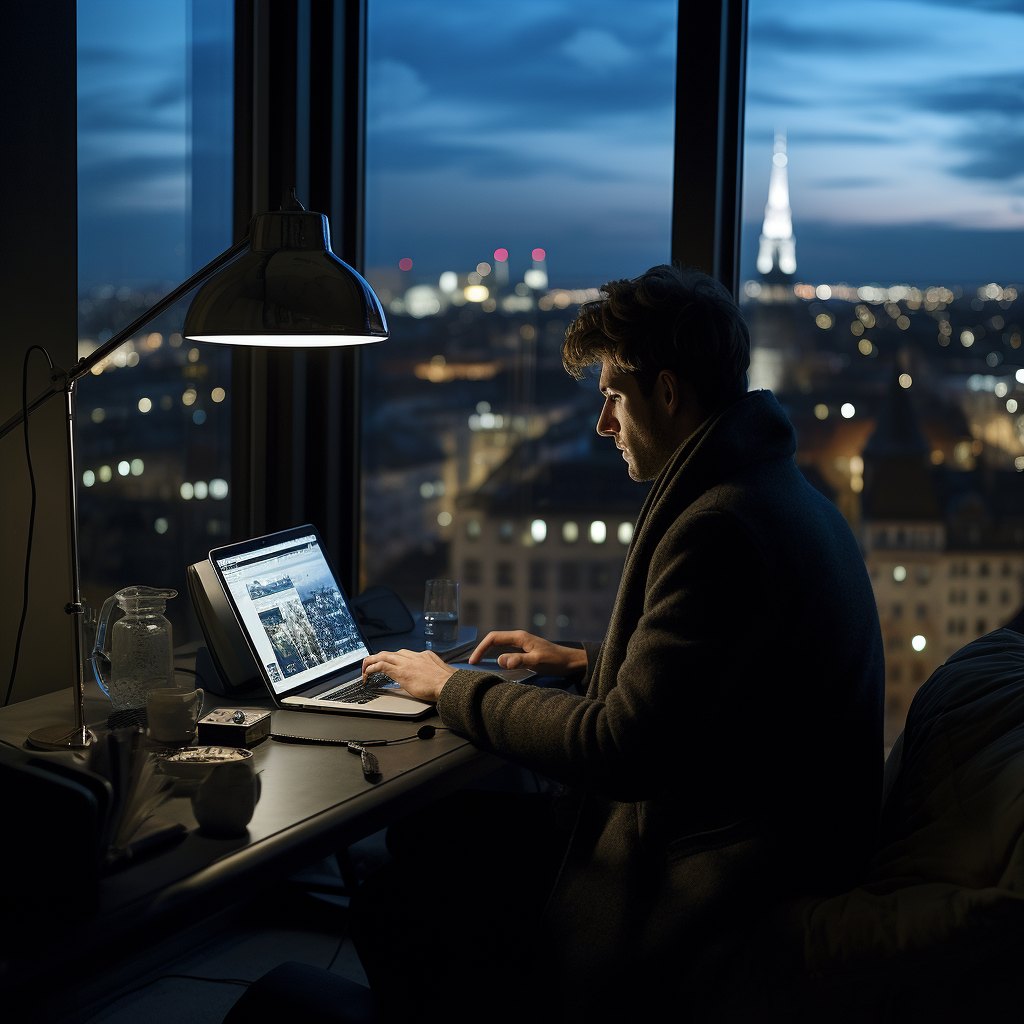 Man in Dark Room with Laptop