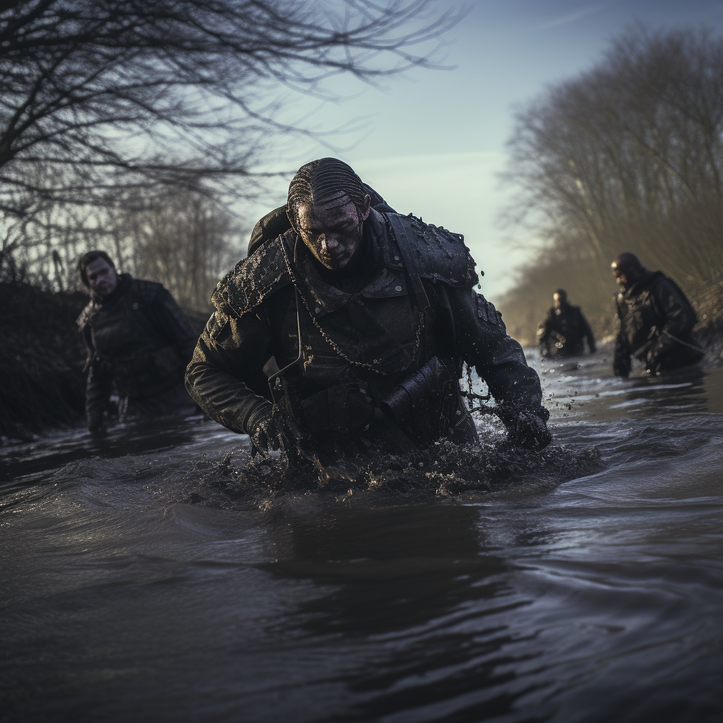 man in deep slough pulling others