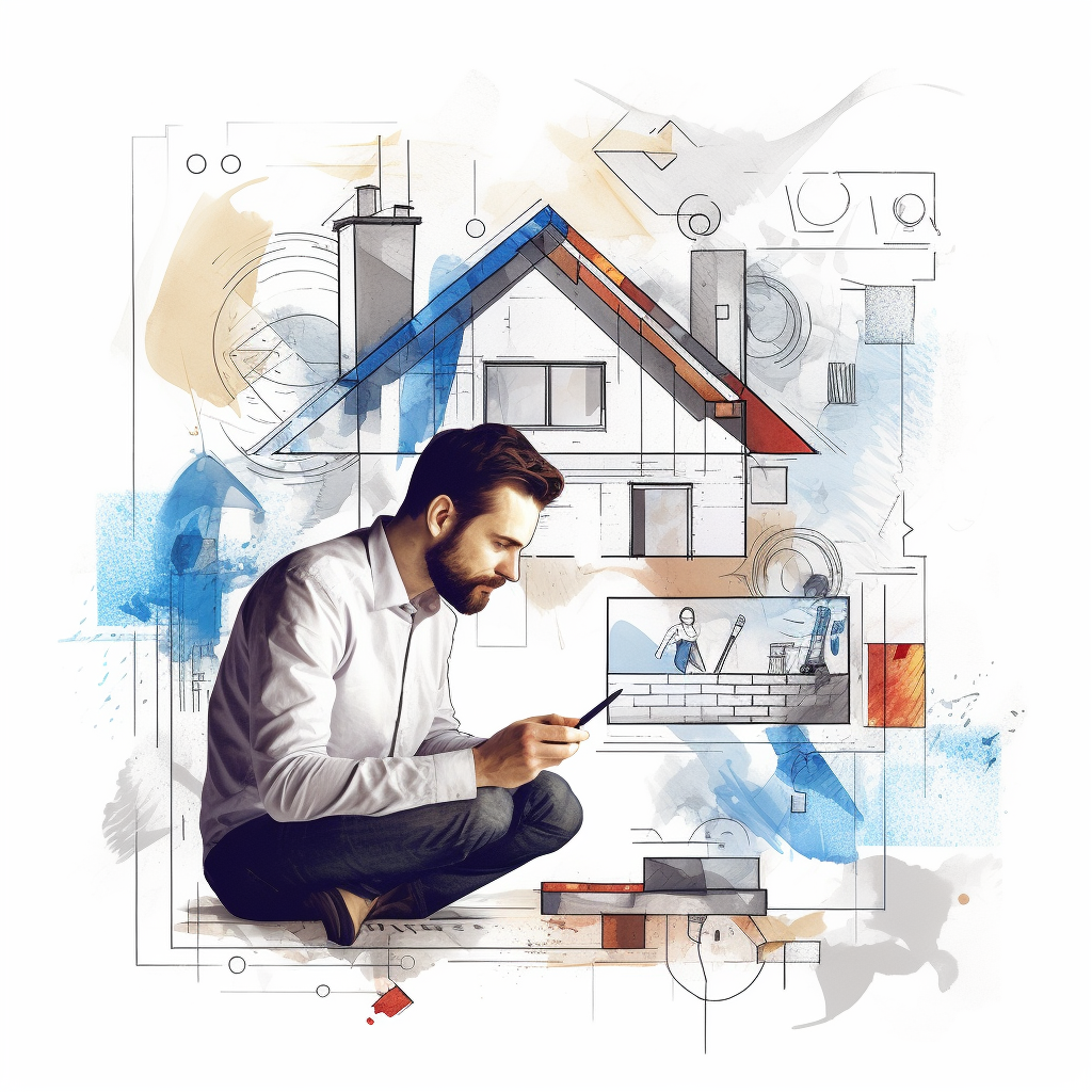 Man drawing house schematic