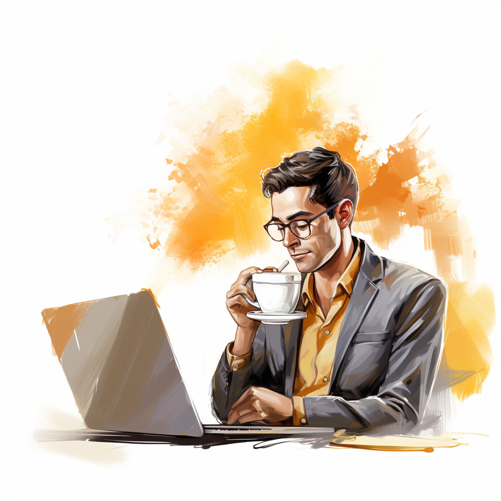 Man enjoying coffee while using laptop