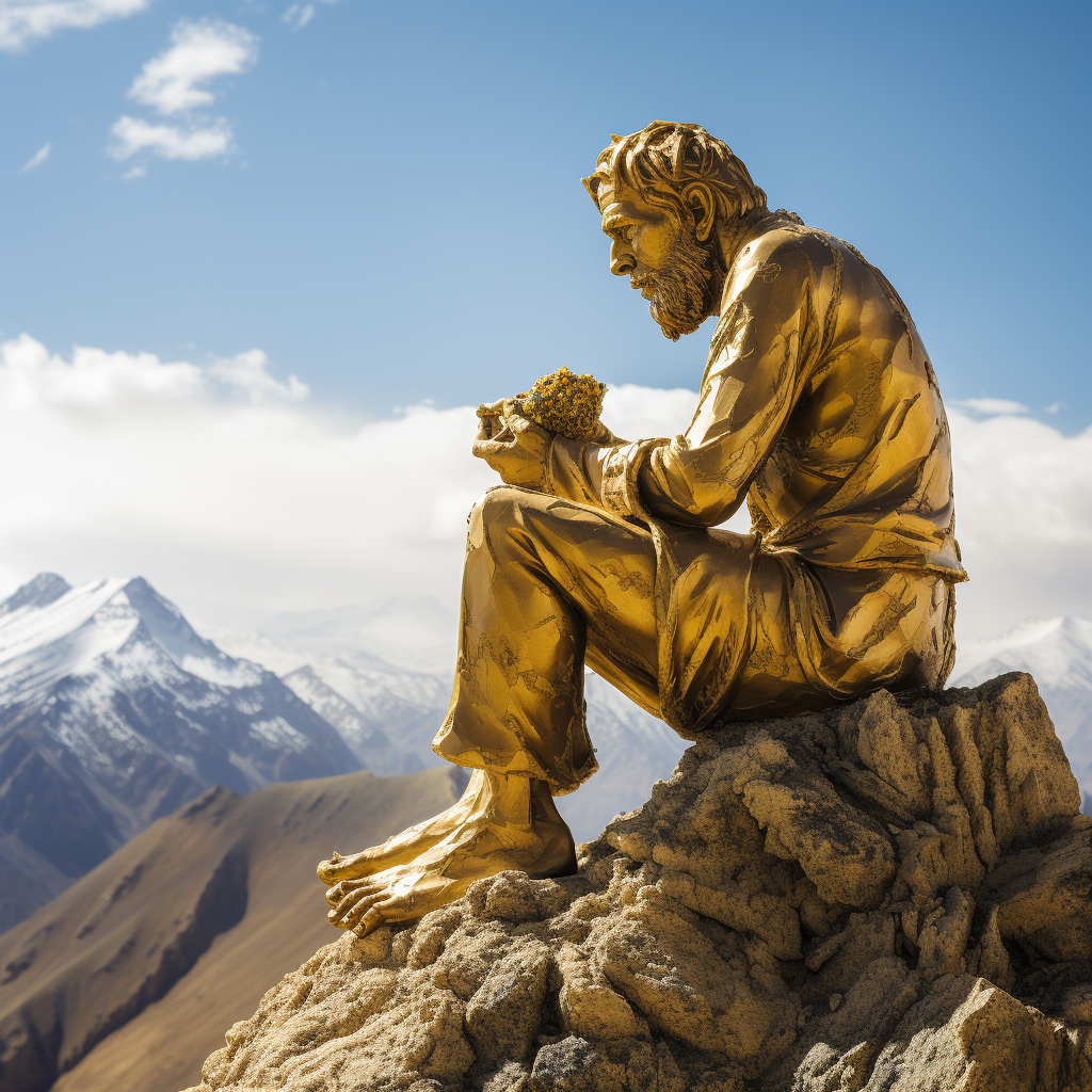 Man eating corn dog in Tibetan mountains