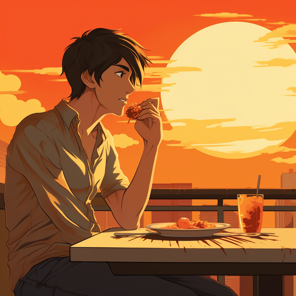 Man consuming sun in anime art