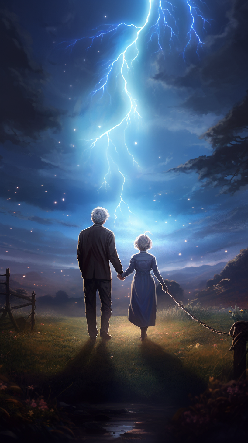 Man and Elderly Mother Holding Hands at Night